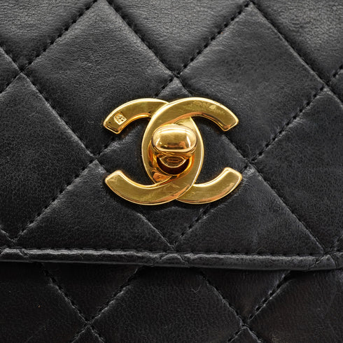VINTAGE CHANEL DOUBLE TURN LOCK MATELASSE CHAIN SHOULDER HAND BAG BLACK LAMB SKIN GOLD HARDWARE 90330946