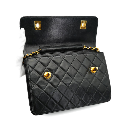 VINTAGE CHANEL DOUBLE TURN LOCK MATELASSE CHAIN SHOULDER HAND BAG BLACK LAMB SKIN GOLD HARDWARE 90330946