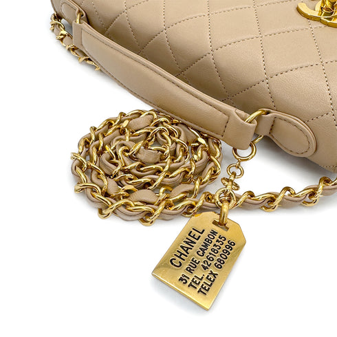 VINTAGE CHANEL DOUBLE TURN LOCK MATELASSE CHAIN SHOULDER HAND BAG BEIGE LAMB SKIN GOLD HARDWARE 90315877