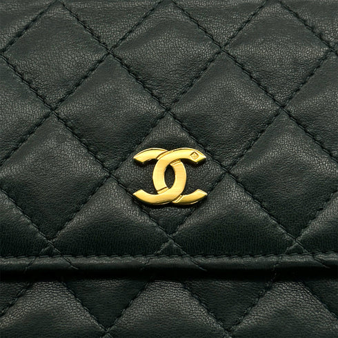 VINTAGE CHANEL DOUBLE TURN LOCK MATELASSE CHAIN SHOULDER HAND BAG GREEN LAMB SKIN GOLD HARDWARE 90321016