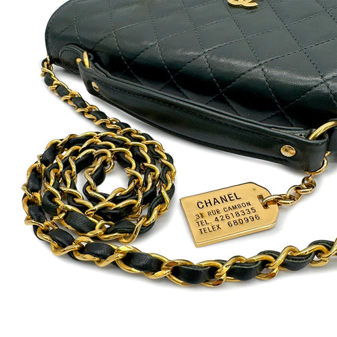VINTAGE CHANEL DOUBLE TURN LOCK MATELASSE CHAIN SHOULDER HAND BAG GREEN LAMB SKIN GOLD HARDWARE 90321016