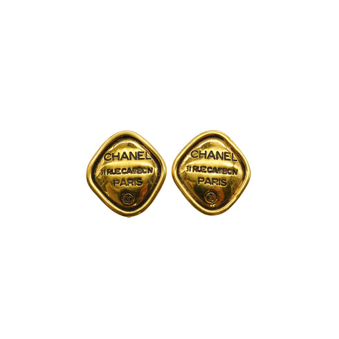 VINTAGE CHANEL EARRINGS 31 RUE CAMBON DIA LOGO GOLD ACCESSORY 90339670