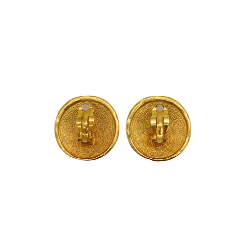 VINTAGE CHANEL EARRINGS 31 RUE CAMBON ROUND LOGO GOLD ACCESSORY 90338894