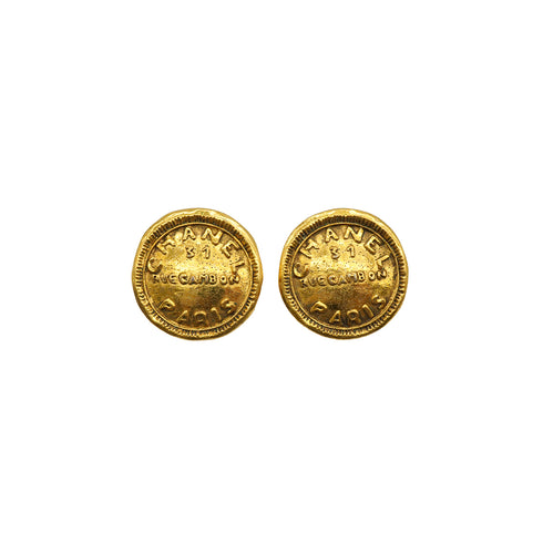 VINTAGE CHANEL EARRINGS 31 RUE CAMBON ROUND LOGO GOLD ACCESSORY 90338903