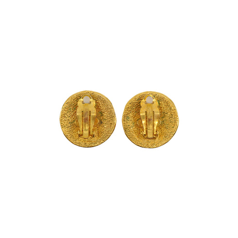 VINTAGE CHANEL EARRINGS 31 RUE CAMBON ROUND LOGO GOLD ACCESSORY 90338903