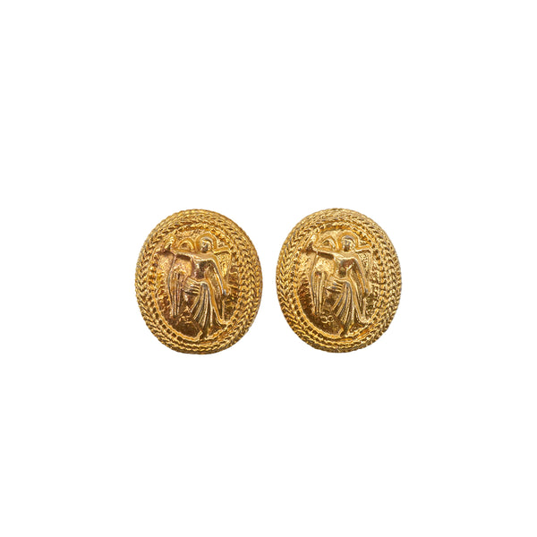 VINTAGE CHANEL EARRINGS ANGEL OVAL GOLD ACCESSORY 90350575