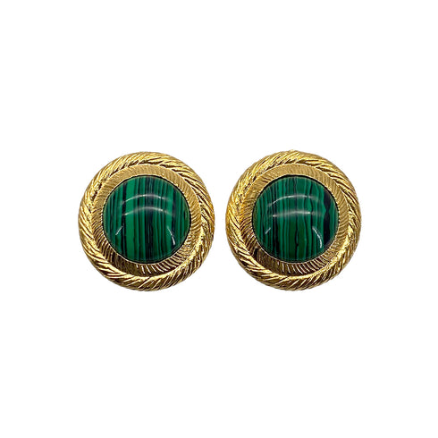 VINTAGE CHANEL EARRINGS AROUND COLOR STONE GREEN GOLD ACCESSORY 90322030