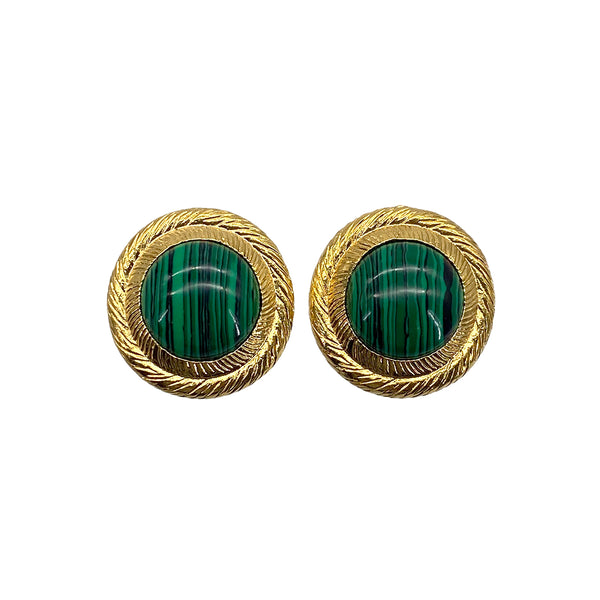VINTAGE CHANEL EARRINGS AROUND COLOR STONE GREEN GOLD ACCESSORY 90322030