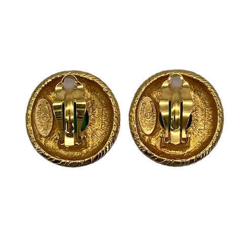 VINTAGE CHANEL EARRINGS AROUND COLOR STONE GREEN GOLD ACCESSORY 90322030