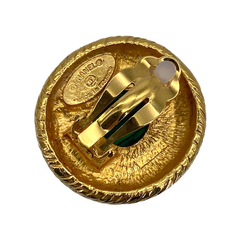 VINTAGE CHANEL EARRINGS AROUND COLOR STONE GREEN GOLD ACCESSORY 90322030
