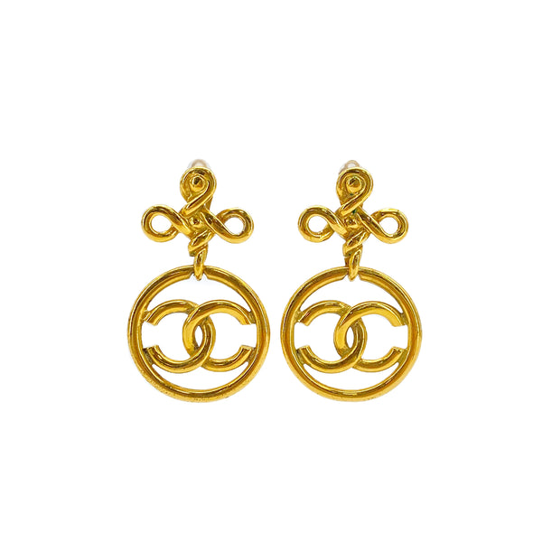 VINTAGE CHANEL EARRINGS COCOMARK AROUND SWING GOLD ACCESSORY 90322153