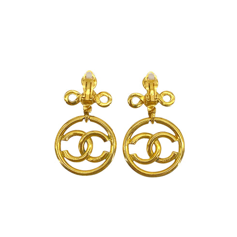 VINTAGE CHANEL EARRINGS COCOMARK AROUND SWING GOLD ACCESSORY 90322153
