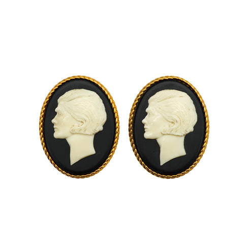 VINTAGE CHANEL EARRINGS CAMEO MADEMOISSELE GOLD ACCESSORY 90338311