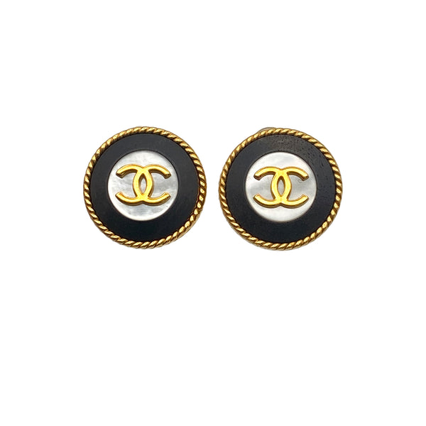 VINTAGE CHANEL EARRINGS CIRCLE COCOMARK GOLD BLACK 97P ACCESSORY 90312560
