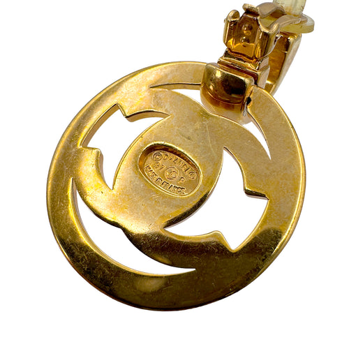 VINTAGE CHANEL EARRINGS TURN LOCK COCOMARK ROUND SWING GOLD ACCESSORY 97P 90322536