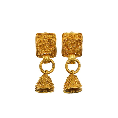 VINTAGE CHANEL EARRINGS COCOMARK BELL MOTIF GOLD ACCESSORY 94A 90334259