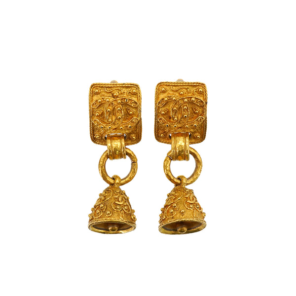VINTAGE CHANEL EARRINGS COCOMARK BELL MOTIF GOLD ACCESSORY 94A 90334259