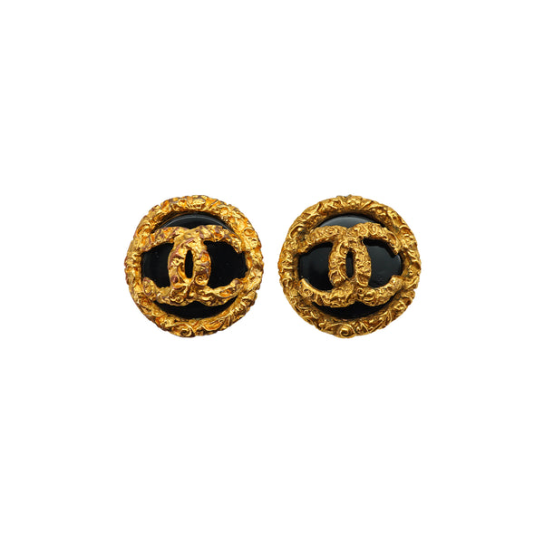 VINTAGE CHANEL EARRINGS COCOMARK BLACK GOLD ACCESSORY 93A 90332930