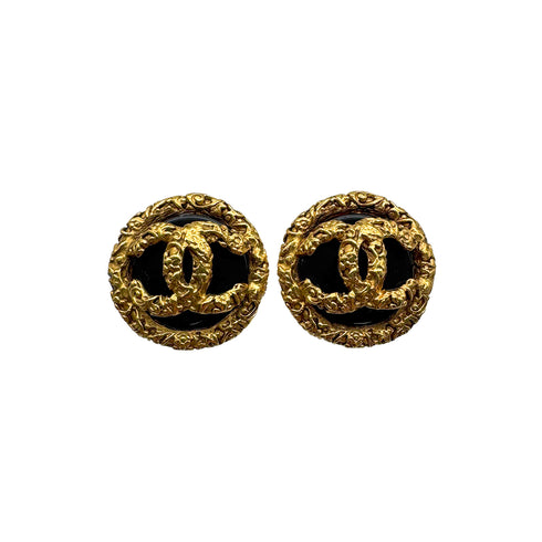 VINTAGE CHANEL EARRINGS COCOMARK BLACK GOLD ACCESSORY 93A 90328952