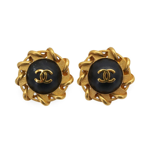 VINTAGE CHANEL EARRINGS COCOMARK BLACK GOLD ACCESSORY 94P 90319967