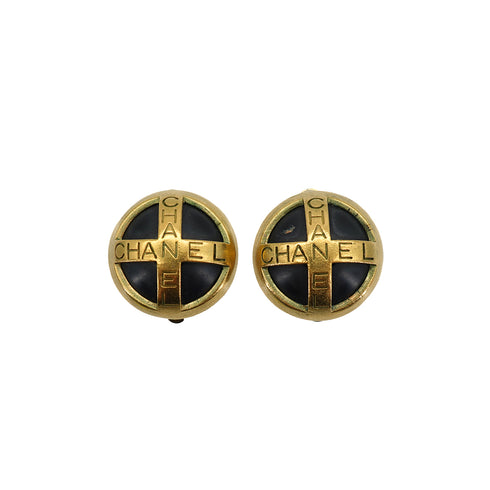 VINTAGE CHANEL EARRINGS COCOMARK BLACK GOLD ACCESSORY 95P 90335635