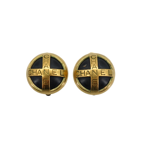 VINTAGE CHANEL EARRINGS COCOMARK BLACK GOLD ACCESSORY 95P 90335635