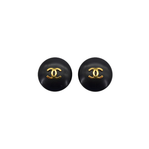 VINTAGE CHANEL EARRINGS COCOMARK BLACK GOLD ACCESSORY 95P 90331832