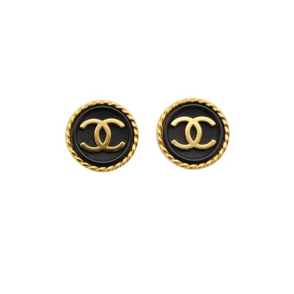 VINTAGE CHANEL EARRINGS COCOMARK BLACK GOLD ACCESSORY 96A 90319966