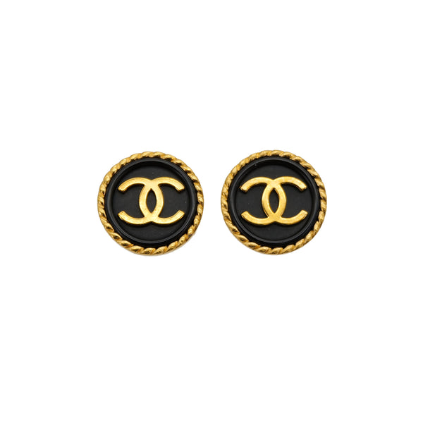 VINTAGE CHANEL EARRINGS COCOMARK BLACK GOLD ACCESSORY 97P 90319965