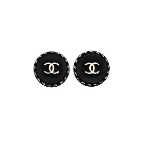 VINTAGE CHANEL EARRINGS COCOMARK BLACK SILVER ACCESSORY 96A 90321061