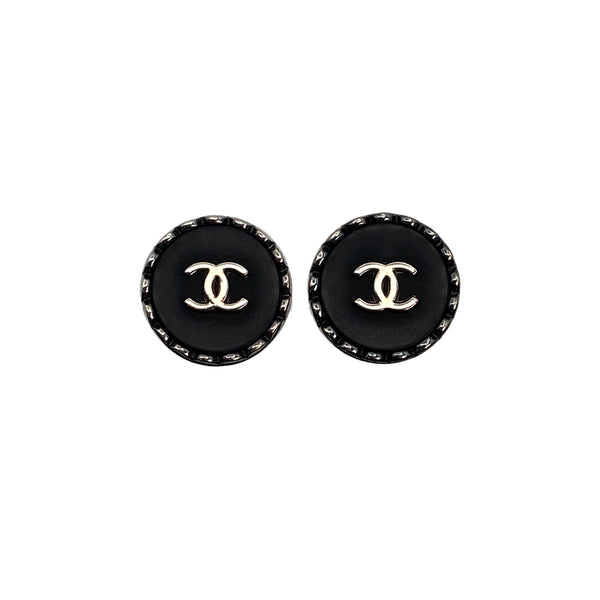 VINTAGE CHANEL EARRINGS COCOMARK BLACK SILVER ACCESSORY 96A 90321061