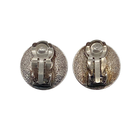 VINTAGE CHANEL EARRINGS COCOMARK BLACK SILVER ACCESSORY 96A 90321061