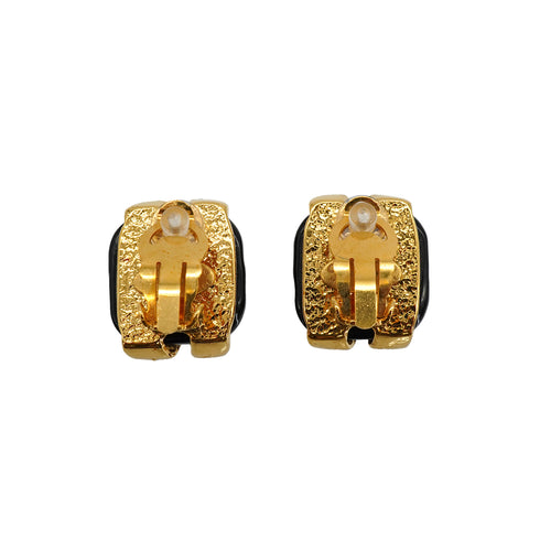 VINTAGE CHANEL EARRINGS COCOMARK BLACK STONE GOLD ACCESSORY 94P 90334998