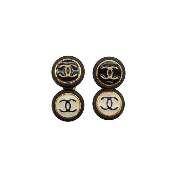 VINTAGE CHANEL EARRINGS COCOMARK BLACK WHITE ACCESSORY 95A 90326608