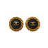 VINTAGE CHANEL EARRINGS COCOMARK CHAIN ROUND GOLD BLACK ACCESSORY 94P 90322137