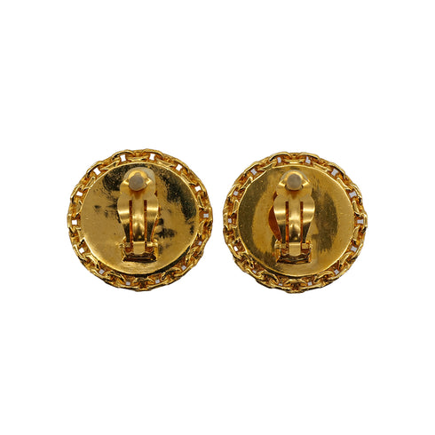 VINTAGE CHANEL EARRINGS COCOMARK CHAIN ROUND GOLD BLACK ACCESSORY 94P 90322137