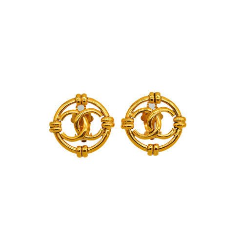 VINTAGE CHANEL EARRINGS COCOMARK CIRCLE GOLD ACCESSORY 94A 90347792