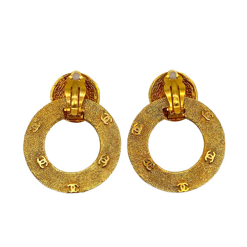 VINTAGE CHANEL EARRINGS COCOMARK CIRCLE SWING GOLD ACCESSORY 29 90321770
