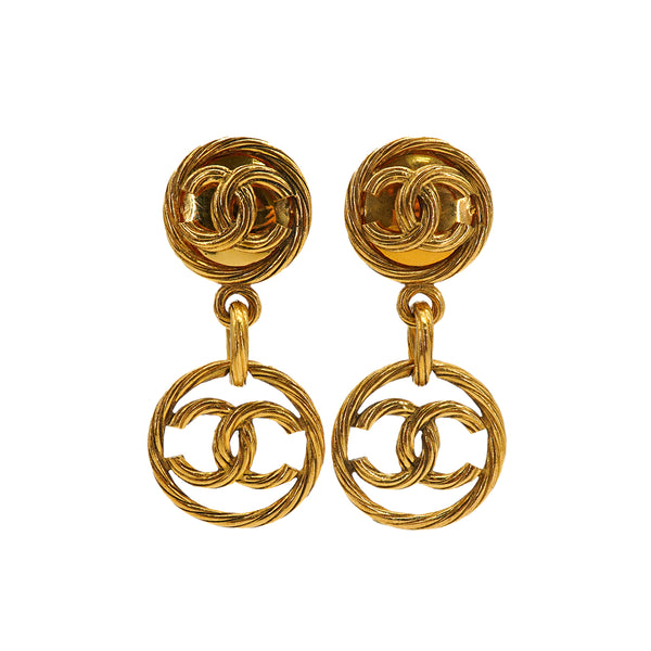 VINTAGE CHANEL EARRINGS COCOMARK CIRCLE SWING GOLD ACCESSORY 93P 90335758