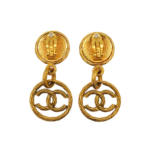 VINTAGE CHANEL EARRINGS COCOMARK CIRCLE SWING GOLD ACCESSORY 93P 90335758