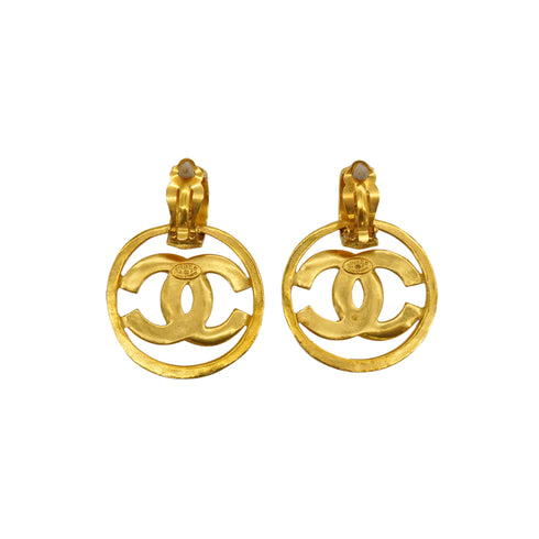VINTAGE CHANEL EARRINGS COCOMARK CIRCLE SWING GOLD ACCESSORY 96P 90350433