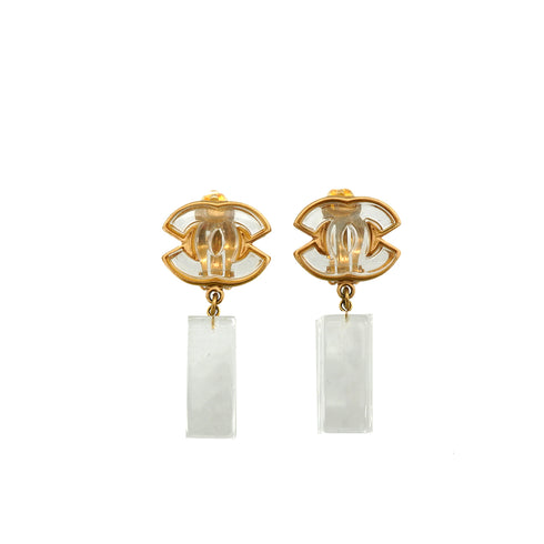 VINTAGE CHANEL EARRINGS COCOMARK CLEAR SWING GOLD ACCESSORY 01P 90347802