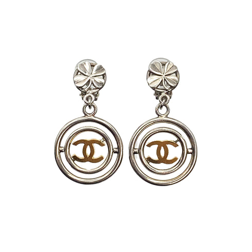 VINTAGE CHANEL EARRINGS COCOMARK CLOVER GOLD SILVER ACCESSORY 96P 90321167