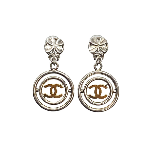 VINTAGE CHANEL EARRINGS COCOMARK CLOVER GOLD SILVER ACCESSORY 96P 90321167
