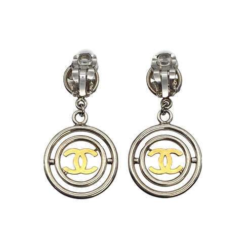VINTAGE CHANEL EARRINGS COCOMARK CLOVER GOLD SILVER ACCESSORY 96P 90321167