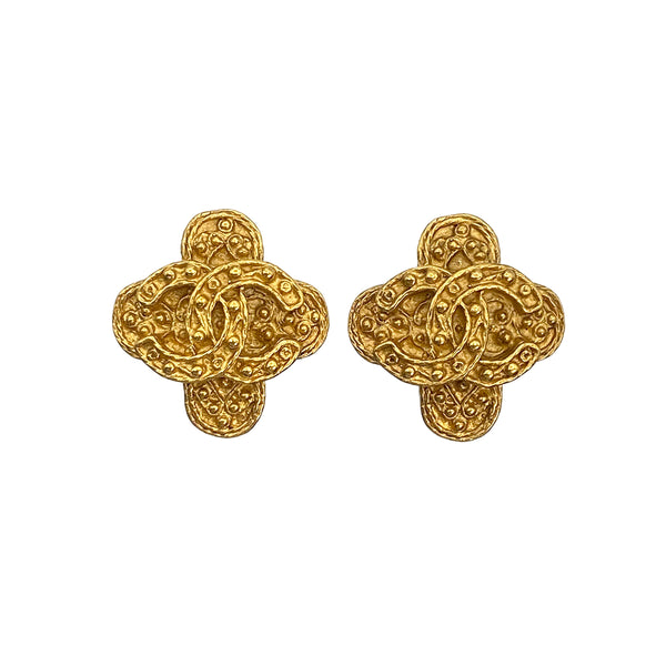 VINTAGE CHANEL EARRINGS COCOMARK CLOVER MOTIF ACCESSORY 94A 90321178