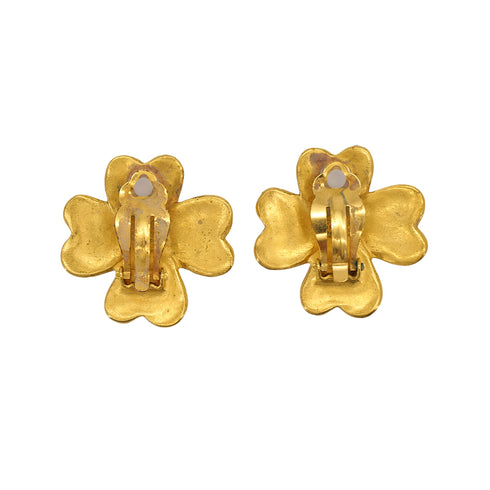 VINTAGE CHANEL EARRINGS COCOMARK CLOVER MOTIF GOLD ACCESSORY 95P 90324118