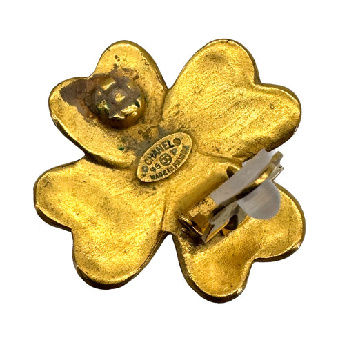 VINTAGE CHANEL EARRINGS COCOMARK CLOVER MOTIF GOLD ACCESSORY 95P 90324118