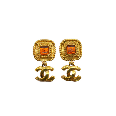 VINTAGE CHANEL EARRINGS COCOMARK COLOR STONE GOLD ACCESSORY 96A 90326218
