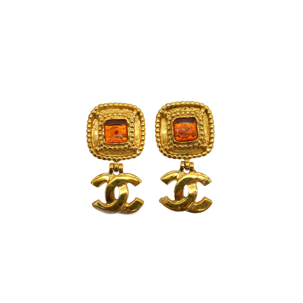 VINTAGE CHANEL EARRINGS COCOMARK COLOR STONE GOLD ACCESSORY 96A 90326218